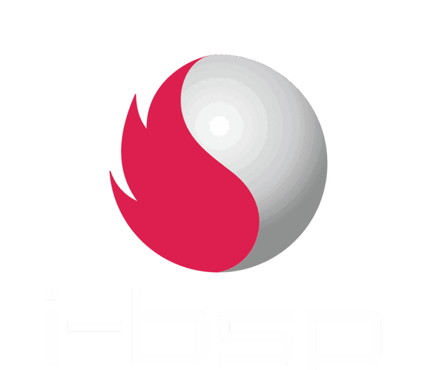 Modernes Logo der i-bsp Unternehmensgruppe mit roten Flammen-Design und grauem Globus, Fokus auf IT-Lösungen und Innovation.