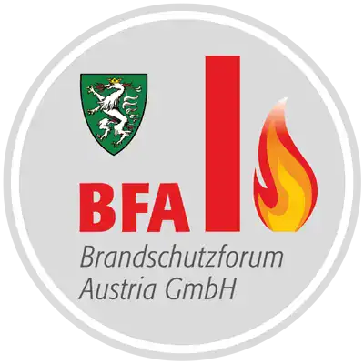 Hochwertiges Logo des Brandschutzforums Austria mit Feuerwehrsymbol und Flammensymbol.